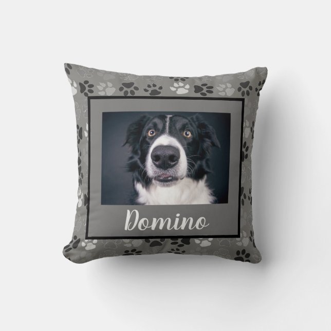 Black White Gray Pet Dog Foto Personaliseert poten Kussen (Voorkant)