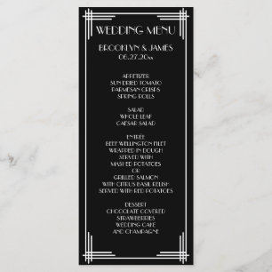 Black White Great Gatsby Art Deco Wedding Menu