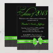 Black White Green Polka Dot Afstuderen Invitation Kaart (Voorkant / Achterkant)