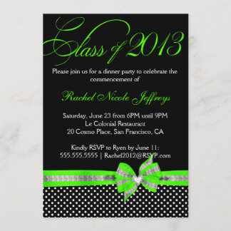 Black White Green Polka Dot Afstuderen Invitation Kaart