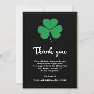 Black White Green Shamrock Clover Irish Funeral Bedankkaart