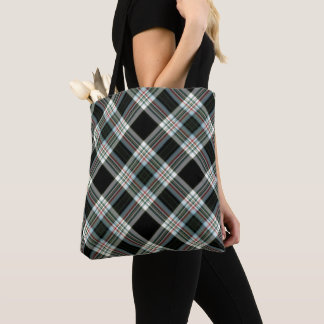 Black, White, Green Tartan Tote Bag
