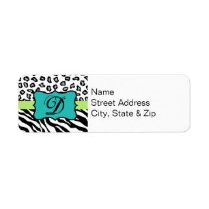 Black White Green & Turquoise Zebra & Cheetah Skin Etiket