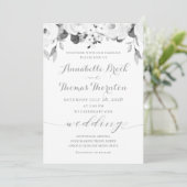 Black & White Greenery Peony Wedding Kaart (Staand voorkant)