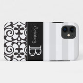 Black White Grey Damask Monogram iPhone 5 Case-Mate iPhone Case (Achterkant (horizontaal))