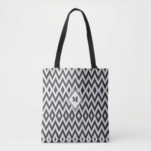 Black White Grey Diamond Pattern Monogram Sjabloon Draagtas