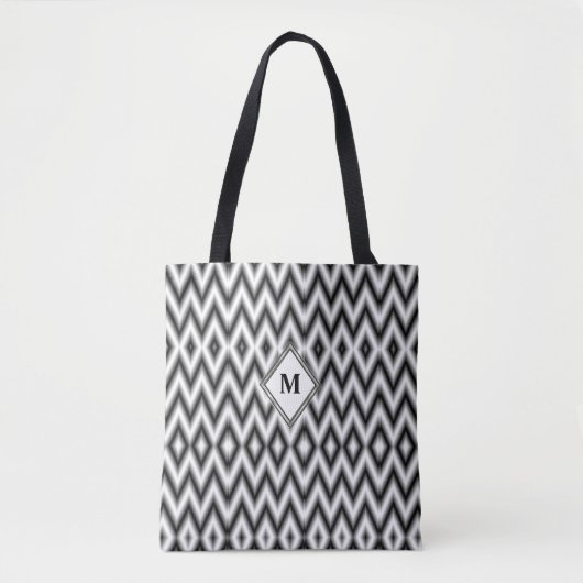 Black White Grey Diamond Pattern Monogram Sjabloon Draagtas (Voorkant)