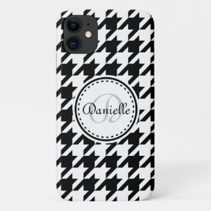 Black White Grey Houndstooth Monogram Patroon iPhone 11 Hoesje