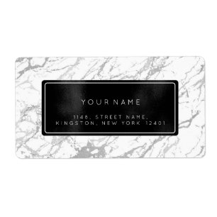 Black White Grey Marble Return-adreslabels Etiket