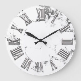 Black White Grey Metal Marble Stone Roman Number Grote Klok