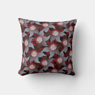 Black White Grey & Red Bold Floral Pattern Kussen
