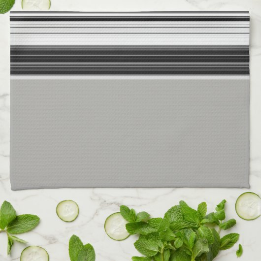 Black White Grey Striped Pattern Theedoek (Gevouwen)