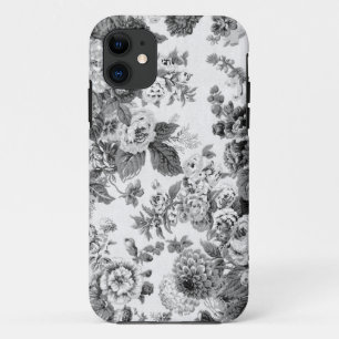 Black & White Grey Tone  Floral Toile No.3 iPhone 11 Hoesje