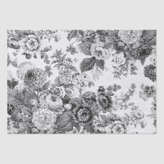 Black & White Grey Tone  Floral Toile No.3 Tissuepapier (Voorkant)