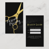 Black White Hair Pattern Gold Scissors Haarstylist Afsprakenkaartje (Voorkant / Achterkant)