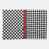 Black White Half Diamond Checkers Theedoek (Horizontaal)