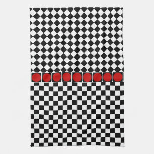 Black White Half Diamond Checkers Theedoek