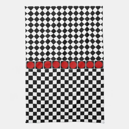 Black White Half Diamond Checkers Theedoek (Verticaal)