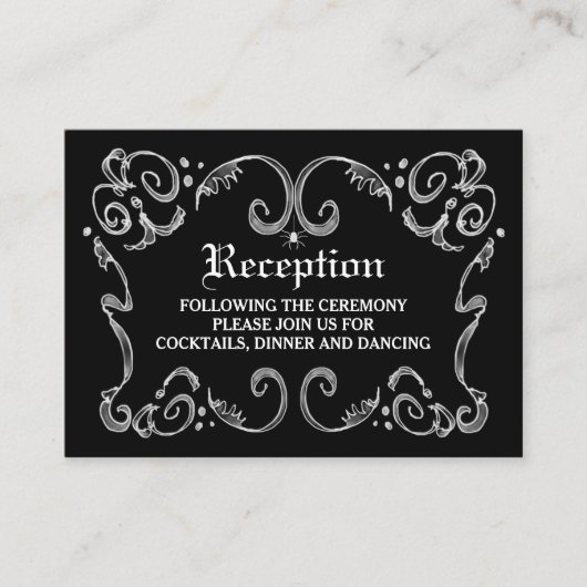 Black White Halloween gothic Scroll Reception Card Informatiekaartje (Voorkant)
