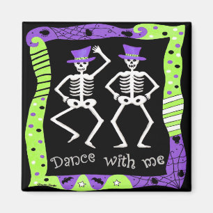 Black White Halloween Skeleton Botten Dance Magneet