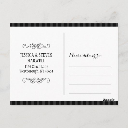 Black & White Halloween Skeleton Wedding Dank u Briefkaart (Achterkant)