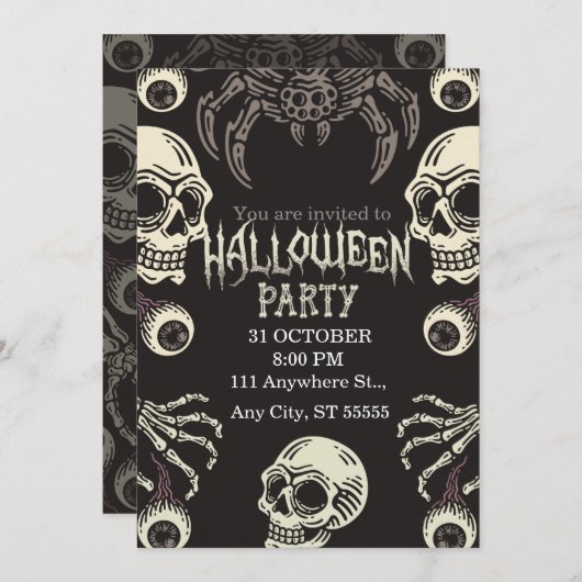 Black & White Halloween Uitnodiging (Voorkant / Achterkant)