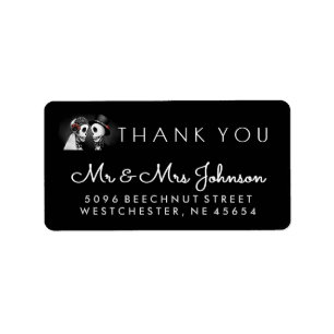 Black & White Halloween Wedding Skeleton Bedankt Etiket