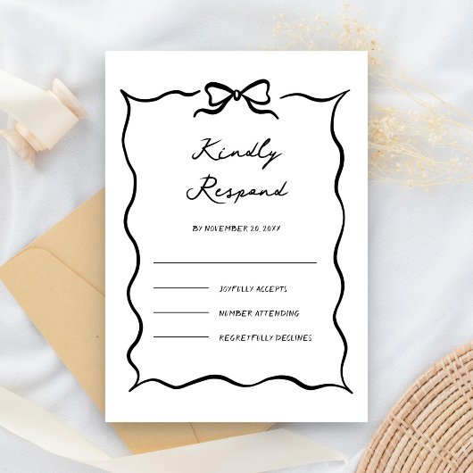 Black & White Hand Drawn Bow Wedding RSVP Kaartje