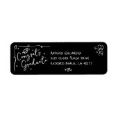 Black White Hand Drawn Doodle Graduation Address Etiket (Voorkant)