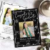 Black White Hand Drawn Doodles Graduation 4 Photo Aankondiging