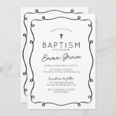 Black & White Hand getrokken doop uitnodiging (Voorkant / Achterkant)