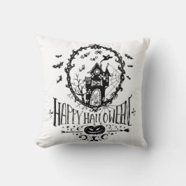 Black & White Happy Halloween Pillow Kussen
