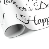 Black White Happy Mots Day Script Holiday Cadeaupapier (Rol Hoek)