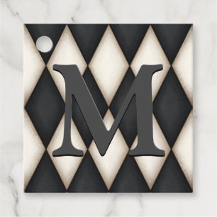 Black & White Harlequin Dramatic Custom Monogram Bedankjes Labels