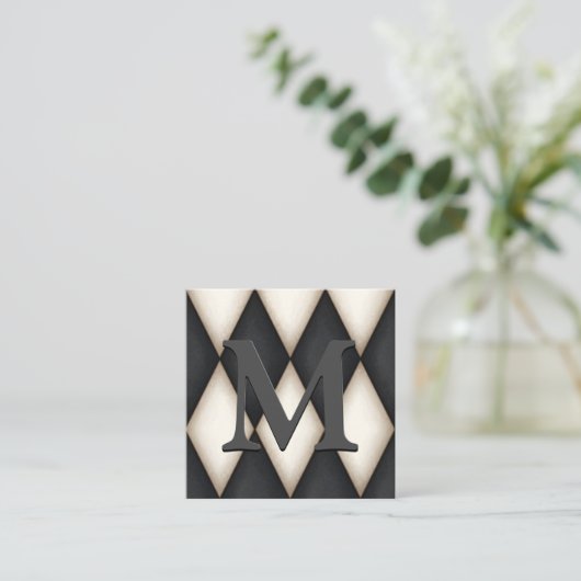 Black & White Harlequin Dramatic Custom Monogram Informatiekaartje (Staand voorkant)