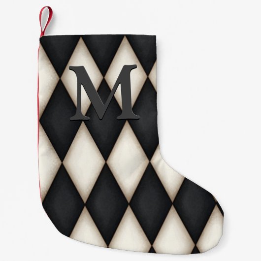 Black & White Harlequin Dramatic Custom Monogram Kleine Kerstsok (Voorkant)