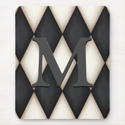 Black & White Harlequin Dramatic Custom Monogram Muismat (Voorkant)