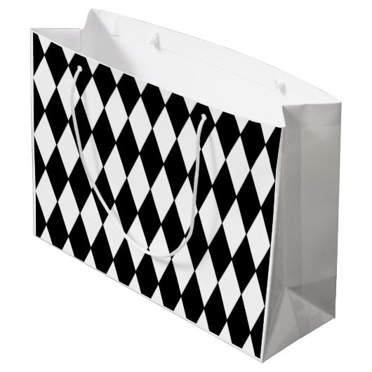 Black White Harlequin Pattern Groot Cadeauzakje (Achterkant Gekanteld)