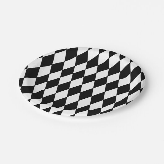 Black White Harlequin Pattern Papieren Bordje (Gekanteld)