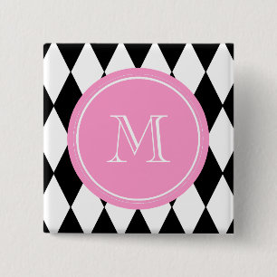 Black White Harlequin Pattern Vierkante Button 5,1 Cm