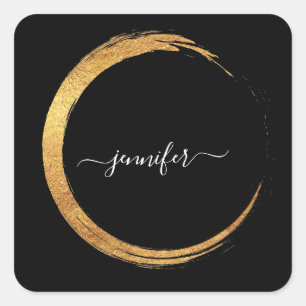 Black White Hartelijk dank Monogram Gold Lijst Vierkante Sticker