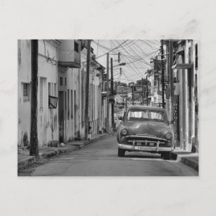 Black White Havana Street Oldtimer Car Cuba Reis Briefkaart