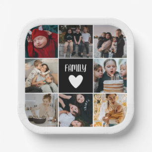 Black White Heart Family Foto Collage Papieren Bordje