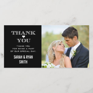 Black & White Heart Mariage Photo Merci Cartes