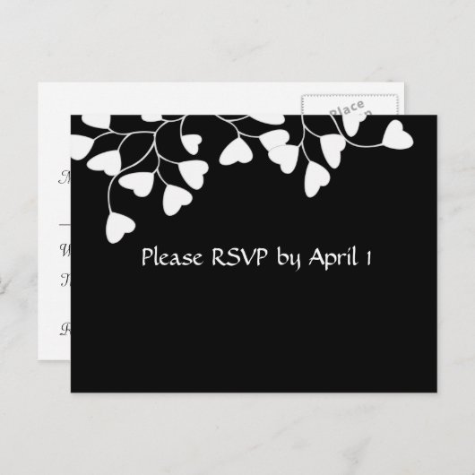 Black White Heart RSVP Uitnodiging Briefkaart (Voorkant / Achterkant)