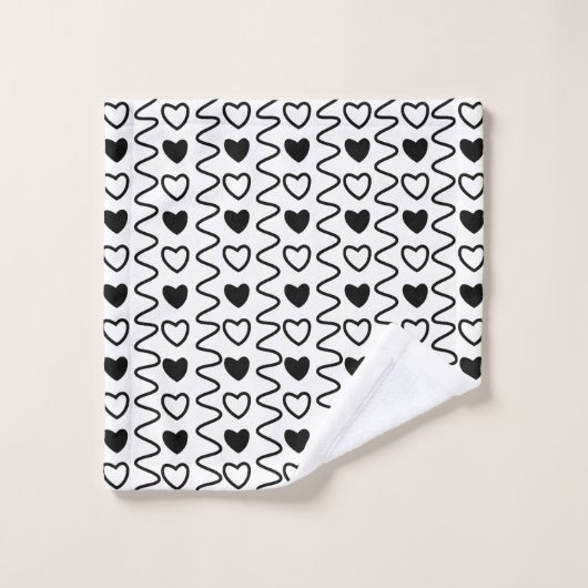 Black White Hearts Valentijn Pattern Bad Handdoek (Wasdoekje)