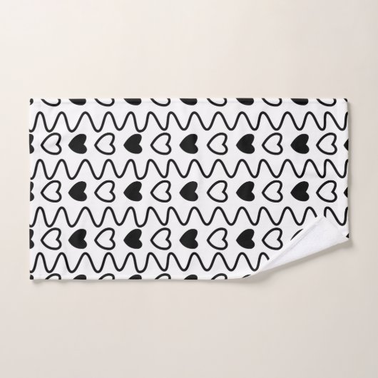 Black White Hearts Valentijn Pattern Bad Handdoek (Handdoek)