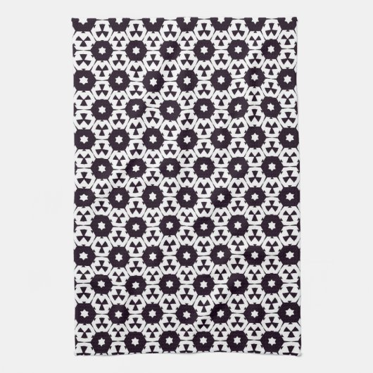 Black White Hexagon Star JustPattern Fabric Theedoek (Verticaal)