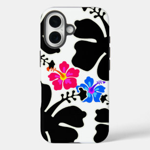 Black White Hibiscus Design iPhone 16 Hoesje