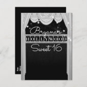 Black & White HOLLYWOOD Curtains Elegant Party Aankondigingskaart (Voorkant / Achterkant)